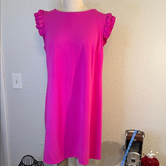Perceptions New York Dresses & Skirts - Women's Hot Pink Ruffle Sleeve Midi Dress